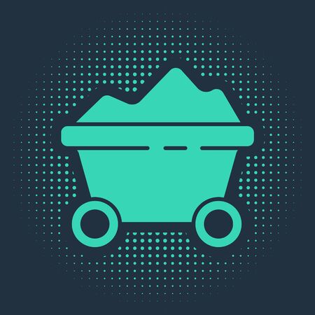 Green Coal mine trolley icon isolated on blue background. Factory coal mine trolley. Abstract circle random dots. Vector Illustrationのイラスト素材