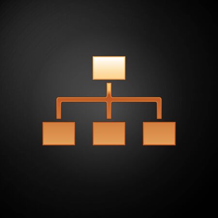 Gold Business hierarchy organogram chart infographics icon isolated on black background. Corporate organizational structure elements. Vector Illustrationのイラスト素材