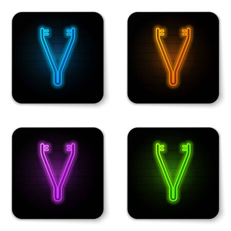 Glowing neon Medical tweezers icon isolated on white background. Medicine and health. Anatomical tweezers. Black square button. Vector Illustrationのイラスト素材