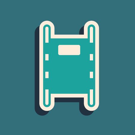 Green Stretcher icon isolated on green background. Patient hospital medical stretcher. Long shadow style. Vector Illustrationのイラスト素材