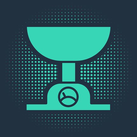 Green Electronic scales icon isolated on blue background. Weight measure equipment. Abstract circle random dots. Vector Illustrationのイラスト素材