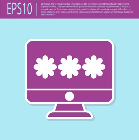 Retro purple Monitor with password notification icon isolated on turquoise background. Security, personal access, user authorization, login form. Vector Illustrationのイラスト素材