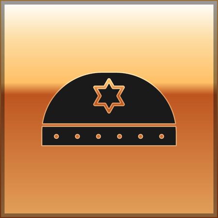 Black Jewish kippah with star of david icon isolated on gold background. Jewish yarmulke hat. Vector Illustrationのイラスト素材
