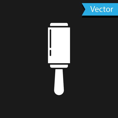 White Adhesive roller for cleaning clothes icon isolated on black background. Getting rid of debris, dust, hair, fluff, pet wool. Vector Illustrationのイラスト素材