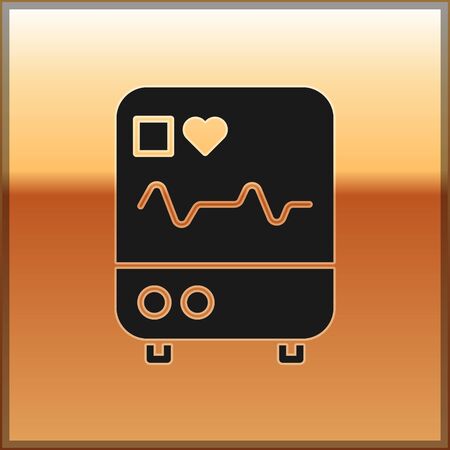 Black Computer monitor with cardiogram icon isolated on gold background. Monitoring icon. ECG monitor with heart beat hand drawn. Vector Illustrationのイラスト素材