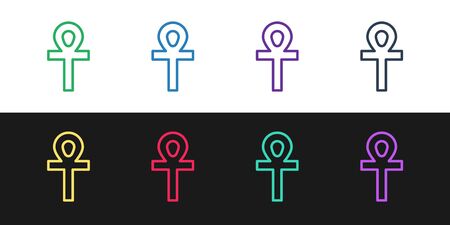 Set line Cross ankh icon isolated on black and white background. Vector Illustrationのイラスト素材