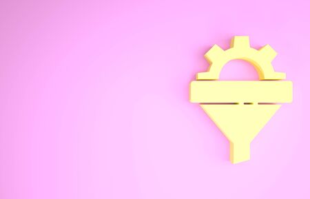 Yellow Sales funnel with arrows for marketing and startup business icon isolated on pink background. Infographic template. Minimalism concept. 3d illustration 3D renderの写真素材