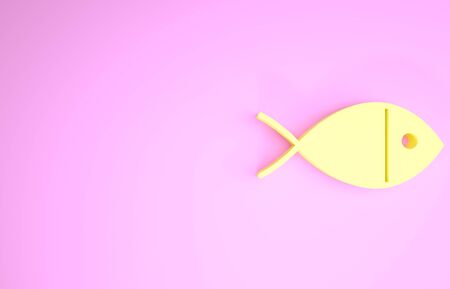 Yellow Christian fish symbol icon isolated on pink background. Jesus fish symbol. Minimalism concept. 3d illustration 3D renderの写真素材