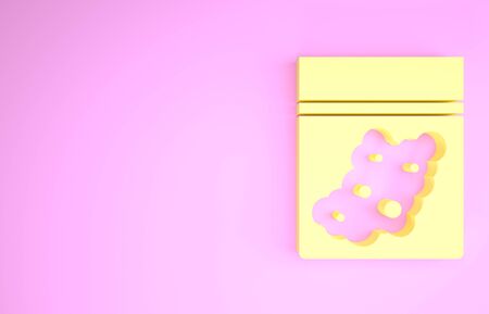 Yellow Plastic bag of medicinal cannabis icon isolated on pink background. Health danger. Minimalism concept. 3d illustration 3D renderの写真素材