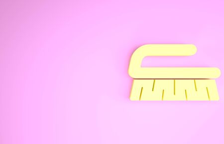 Yellow Brush for cleaning icon isolated on pink background. Cleaning service concept. Minimalism concept. 3d illustration 3D renderの写真素材