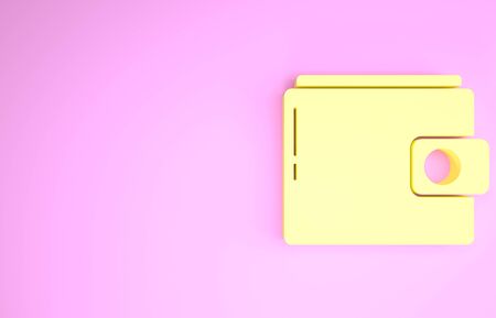 Yellow Wallet icon isolated on pink background. Purse icon. Cash savings symbol. Minimalism concept. 3d illustration 3D render