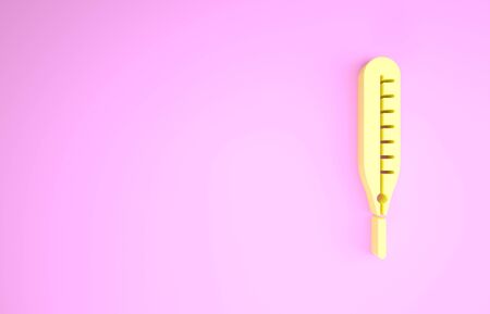 Yellow Medical thermometer for medical examination icon isolated on pink background. Minimalism concept. 3d illustration 3D renderの写真素材