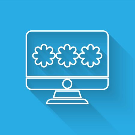White line Monitor with password notification icon isolated with long shadow. Security, personal access, user authorization, login form. Vector Illustrationのイラスト素材