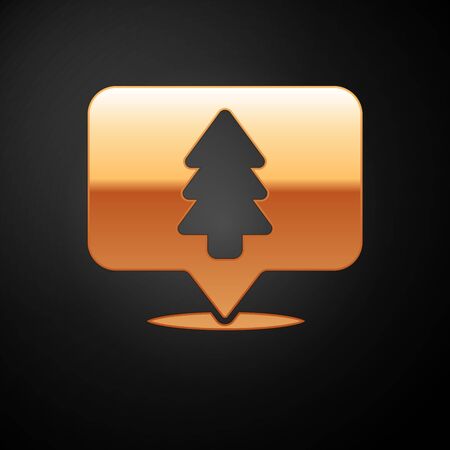 Gold Location of the forest on a map icon isolated on black background. Vector Illustrationのイラスト素材