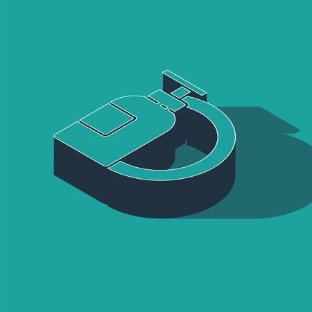 Isometric Dishwashing liquid bottle and plate icon isolated on green background. Liquid detergent for washing dishes.  Vector Illustrationのイラスト素材