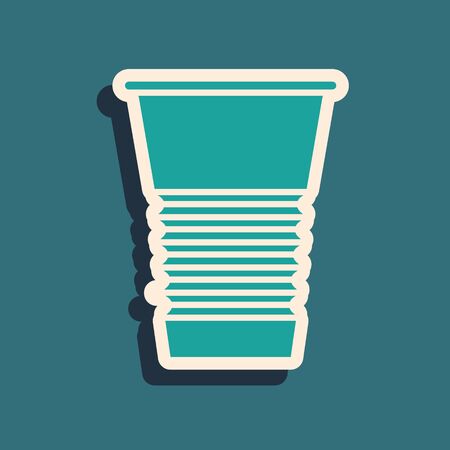 Green Paper glass icon isolated on green background. Soda drink glass. Fresh cold beverage symbol. Long shadow style. Vector Illustrationのイラスト素材