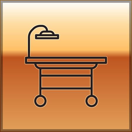 Black line Operating table icon isolated on gold background. Vector Illustrationのイラスト素材