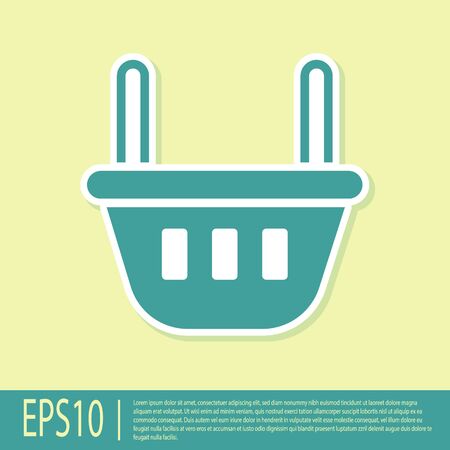 Green Shopping basket icon isolated on yellow background. Food store, supermarket. Vector Illustrationのイラスト素材