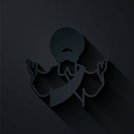 Paper cut Jesus Christ icon isolated on black background. Paper art style. Vector Illustrationのイラスト素材