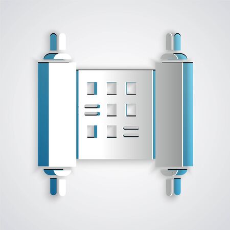 Paper cut Decree, paper, parchment, scroll icon icon isolated on grey background. Chinese scroll. Paper art style. Vector Illustrationのイラスト素材