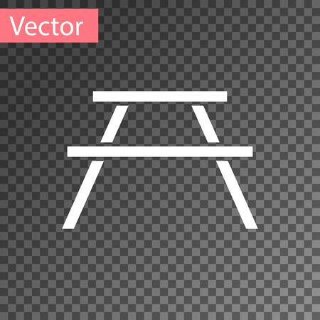 White Picnic table with benches on either side of the table icon isolated on transparent background. Vector Illustrationのイラスト素材