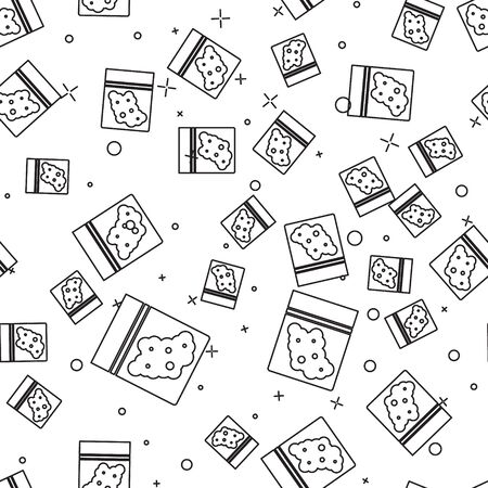 Black line Plastic bag of medicinal cannabis icon isolated seamless pattern on white background. Health danger. Vector Illustrationのイラスト素材