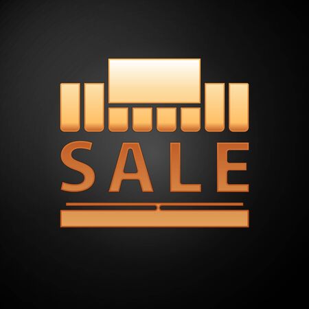 Gold Shopping building or market store icon isolated on black background. Supermarket sale concept. Vector Illustrationのイラスト素材