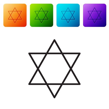 Black line Star of David icon isolated on white background. Jewish religion symbol. Symbol of Israel. Set icons in color square buttons. Vector Illustrationのイラスト素材