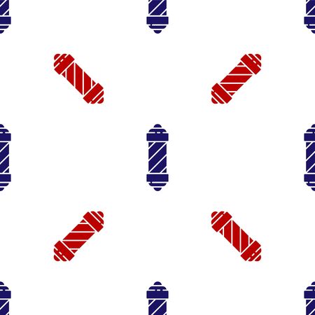 Blue and red Classic Barber shop pole icon isolated seamless pattern on white background. Barbershop pole symbol. Vector Illustrationのイラスト素材