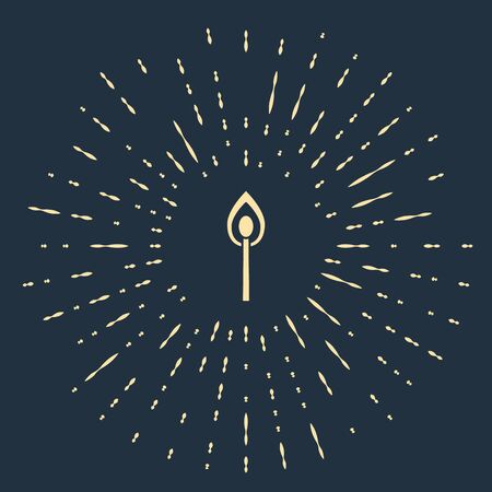 Beige Burning match with fire icon isolated on blue background. Match with fire. Matches sign. Abstract circle random dots. Vector Illustrationのイラスト素材