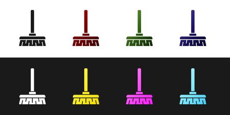 Set Handle broom icon isolated on black and white background. Cleaning service concept. Vector Illustrationのイラスト素材