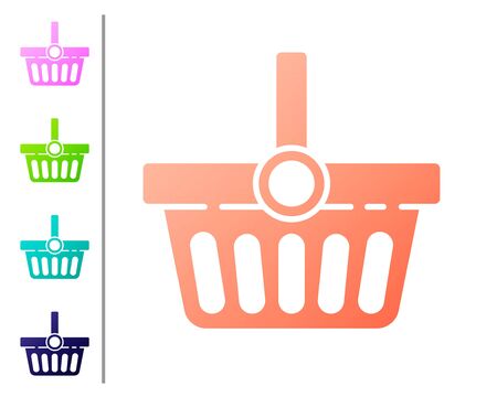 Coral Shopping basket icon isolated on white background. Online buying concept. Delivery service sign. Shopping cart symbol. Set color icons. Vector Illustrationのイラスト素材