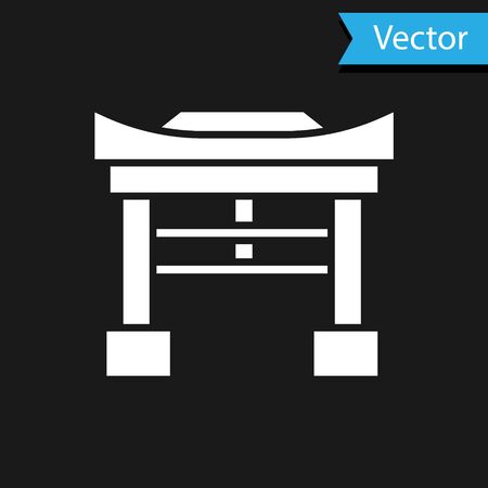 White Japan Gate icon isolated on black background. Torii gate sign. Japanese traditional classic gate symbol. Vector Illustrationのイラスト素材