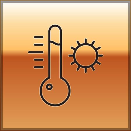 Black line Meteorology thermometer measuring icon isolated on gold background. Thermometer equipment showing hot or cold weather. Vector Illustrationのイラスト素材