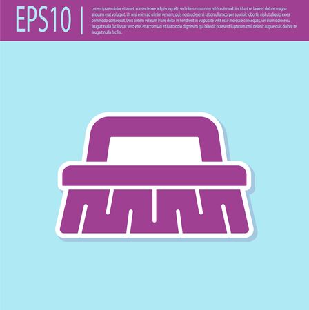 Retro purple Brush for cleaning icon isolated on turquoise background. Cleaning service concept. Vector Illustrationのイラスト素材