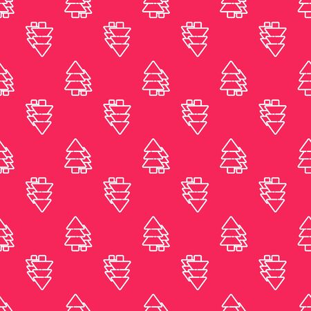 White line Tree icon isolated seamless pattern on red background. Forest symbol. Vectorのイラスト素材