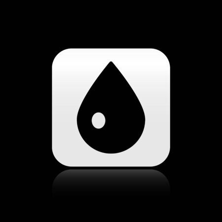 Black Water drop icon isolated on black background. Silver square button. Vectorのイラスト素材