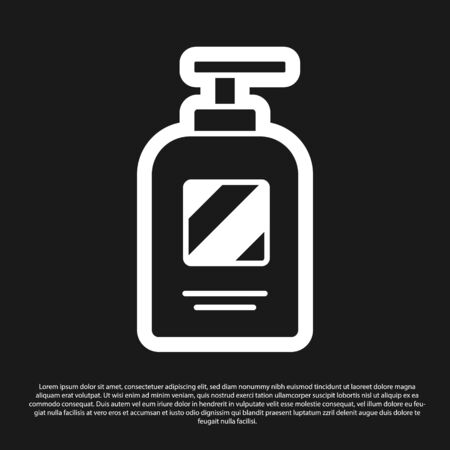 Black Bottle of shampoo icon isolated on black background. Vector Illustrationのイラスト素材