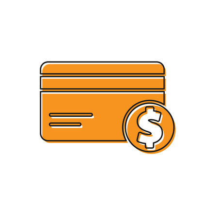 Orange Credit card and dollar symbol icon isolated on white background. Online payment. Cash withdrawal. Financial operations. Vector Illustrationのイラスト素材