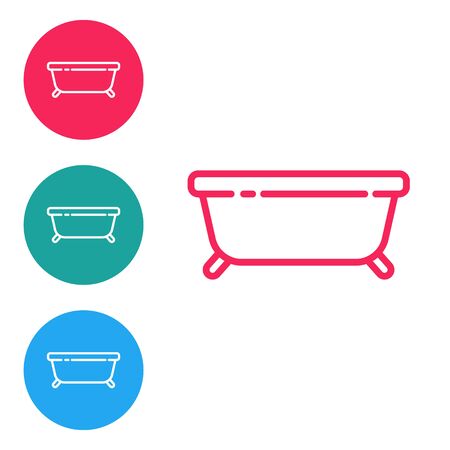 Red line Bathtub icon isolated on white background. Set icons in circle buttons. Vectorのイラスト素材