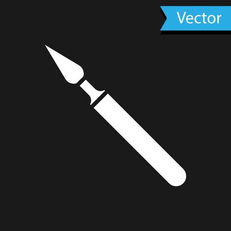 White Medical surgery scalpel tool icon isolated on black background. Medical instrument. Vector Illustrationのイラスト素材