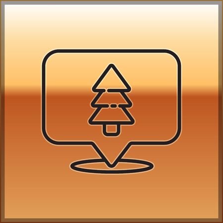 Black line Location of the forest on a map icon isolated on gold background. Vector Illustrationのイラスト素材