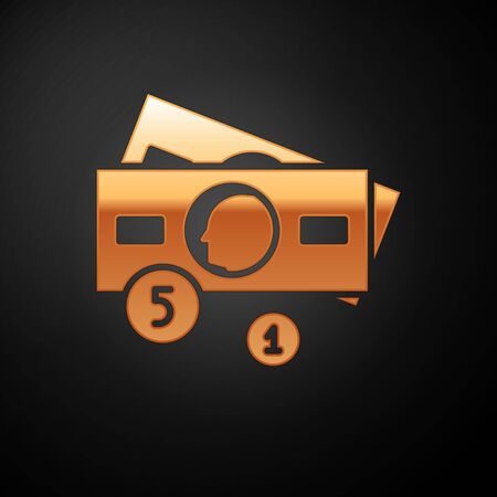 Gold Stacks paper money cash icon isolated on black background. Money banknotes stacks. Bill currency. Vectorのイラスト素材