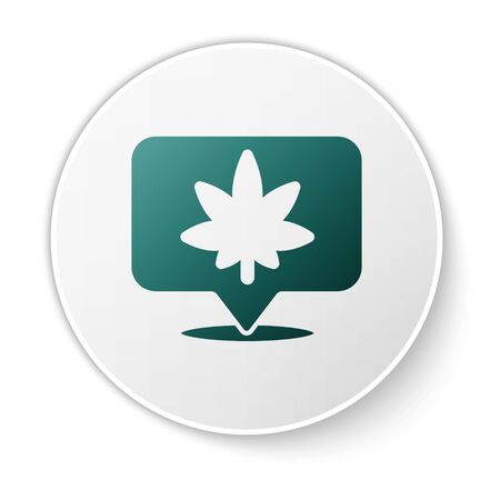 Green Map pointer and marijuana or cannabis leaf icon isolated on white background. Hemp symbol. White circle button. Vectorのイラスト素材