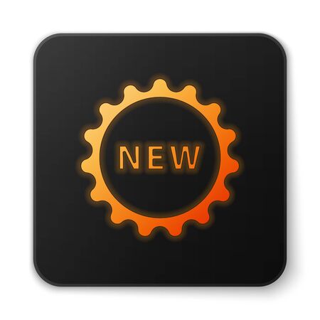 Orange glowing neon Price tag with an inscription New icon isolated on white background. Badge for price. Promo tag discount. Black square button. Vectorのイラスト素材