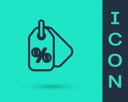 Black line Discount percent tag icon isolated on green background. Shopping tag sign. Special offer sign. Discount coupons symbol. Vector Illustrationのイラスト素材