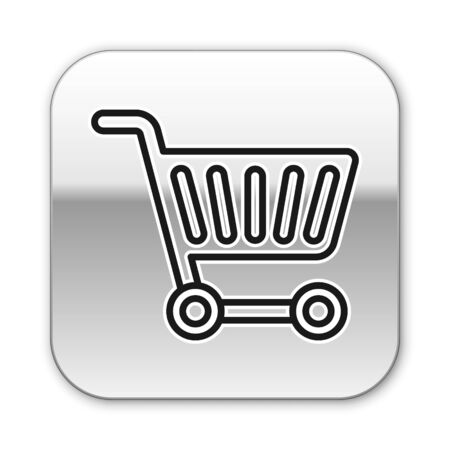 Black line Shopping cart icon isolated on white background. Online buying concept. Delivery service sign. Supermarket basket symbol. Silver square button. Vectorのイラスト素材