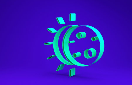 Green Eclipse of the sun icon isolated on blue background. Total sonar eclipse.  3d illustration 3D...