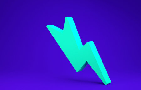 Green Lightning bolt icon isolated on blue background. Flash sign. Charge flash icon. Thunder bolt....