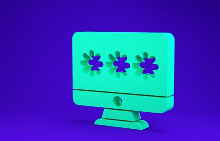 Green Monitor with password notification icon isolated on blue background. Security, personal access, user authorization, login form.  3d illustration 3D renderの写真素材